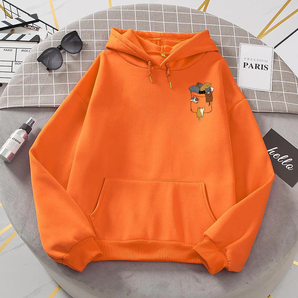 Popular Women's Cat Fleece Long-Sleeve Hoodie