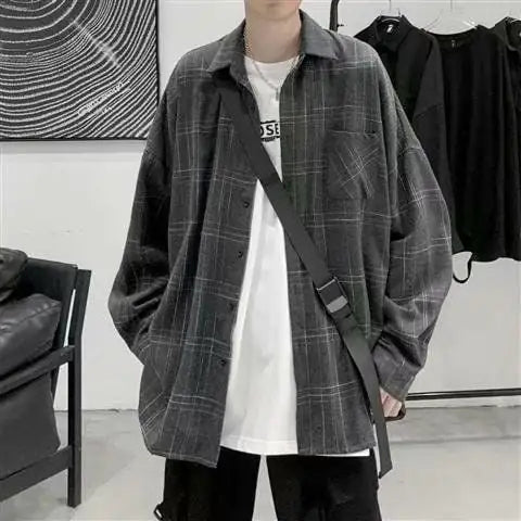 Men's Loose Fit Plaid Long-sleeve Jacket Shirt