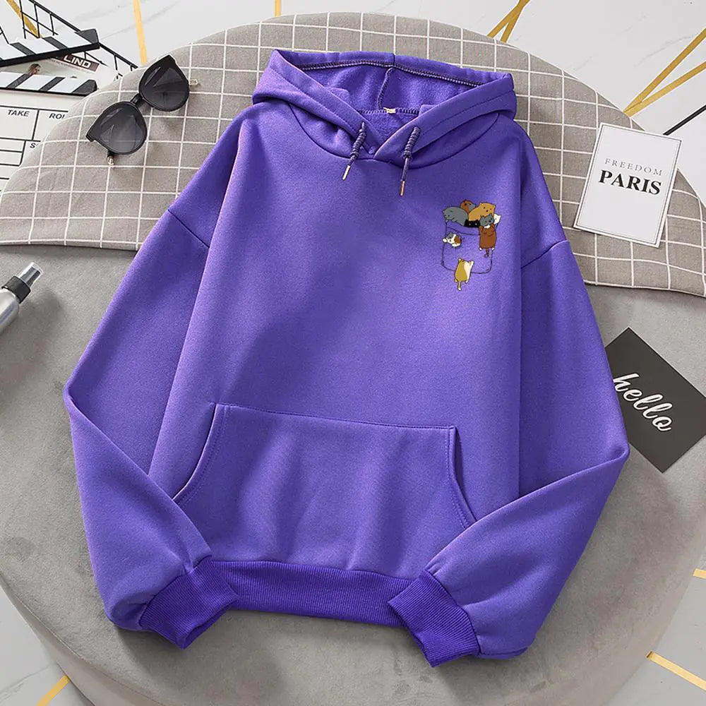 Popular Women's Cat Fleece Long-Sleeve Hoodie