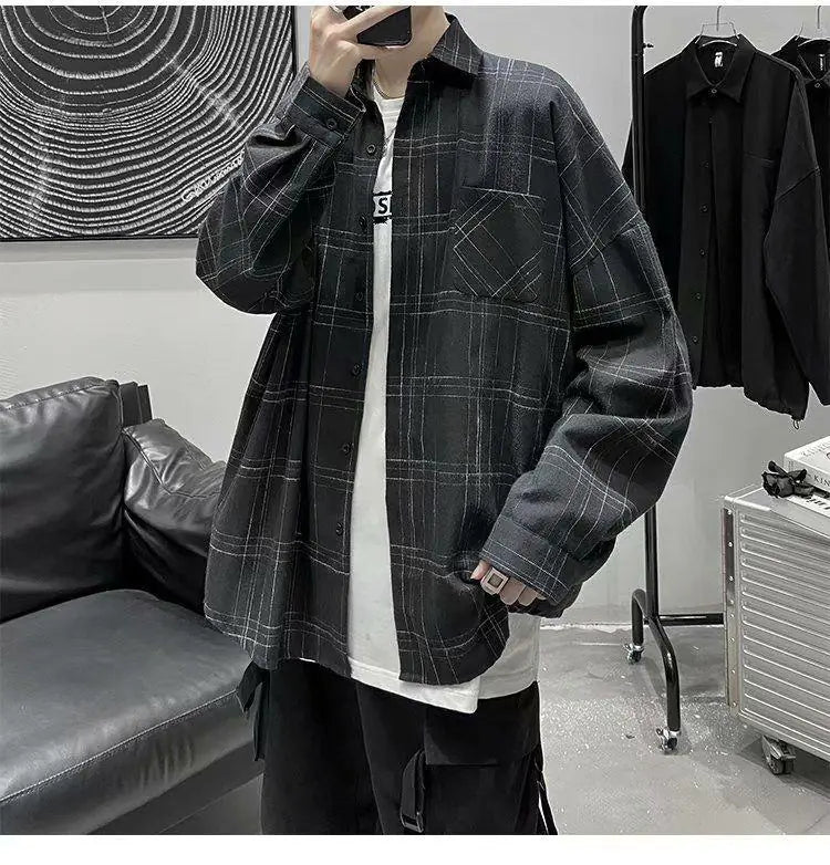Men's Loose Fit Plaid Long-sleeve Jacket Shirt