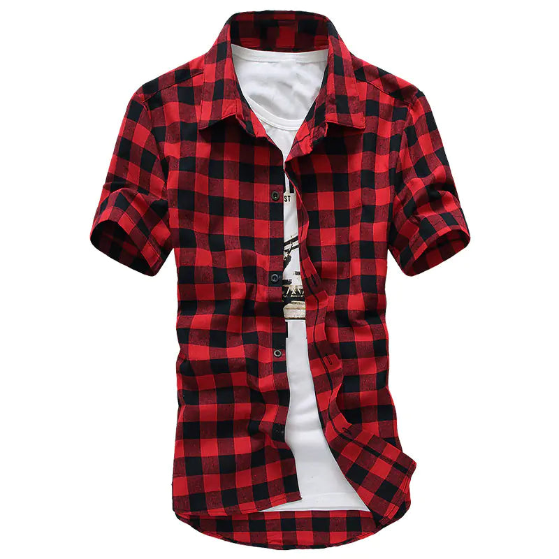 Men's Slim Fit Plaid Short-Sleeve Casual Shirt