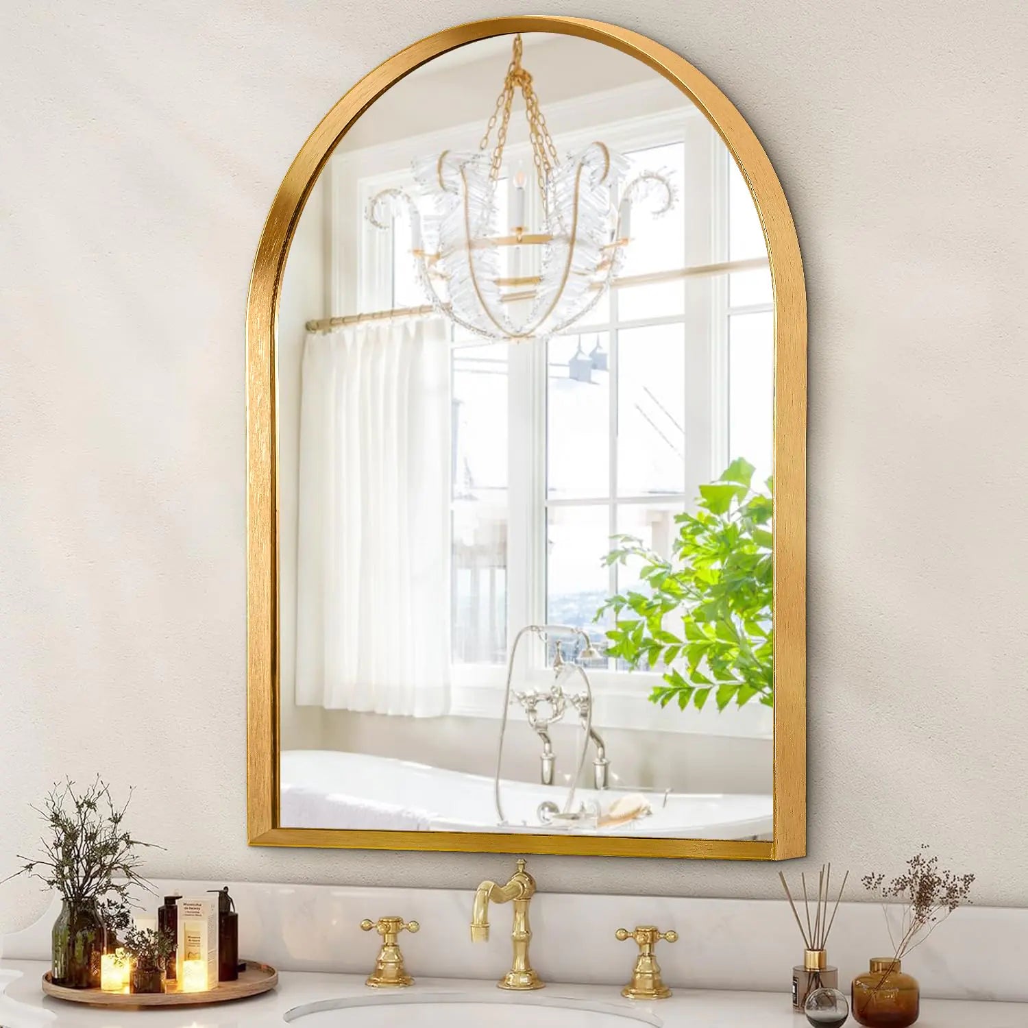 HLFMVWE Arched Bathroom Mirror Wall Mounted Mirror Gold Arch Mirror Aluminum Alloy Frame Bathroom Mirror Living Room Bedroom Bathroom and Entryway Large 36"x24"