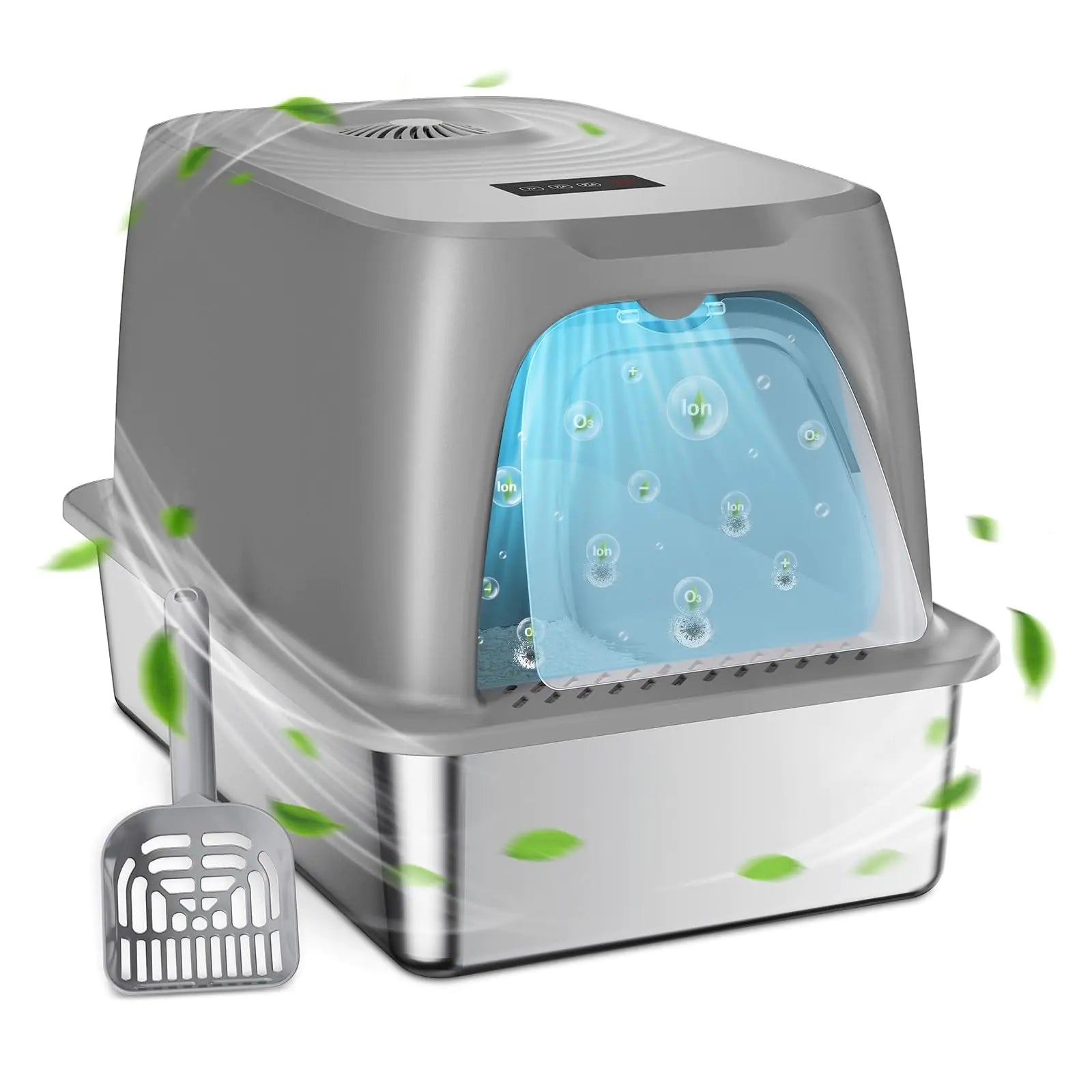 Enclosed Stainless Steel Litter Box Extra Large Covered Cat Litter Box for Big Cats Metal Litter Box with Lid Easy to Clean Anti-Urine Leakage