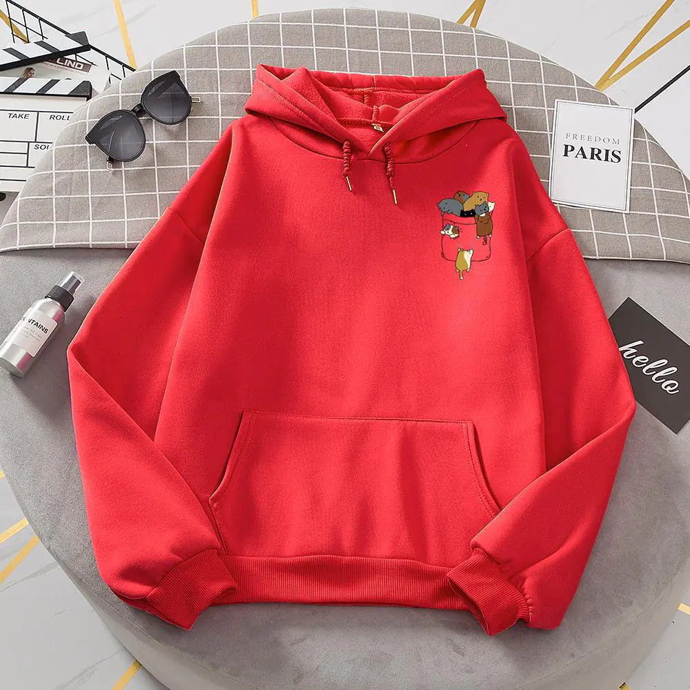 Popular Women's Cat Fleece Long-Sleeve Hoodie