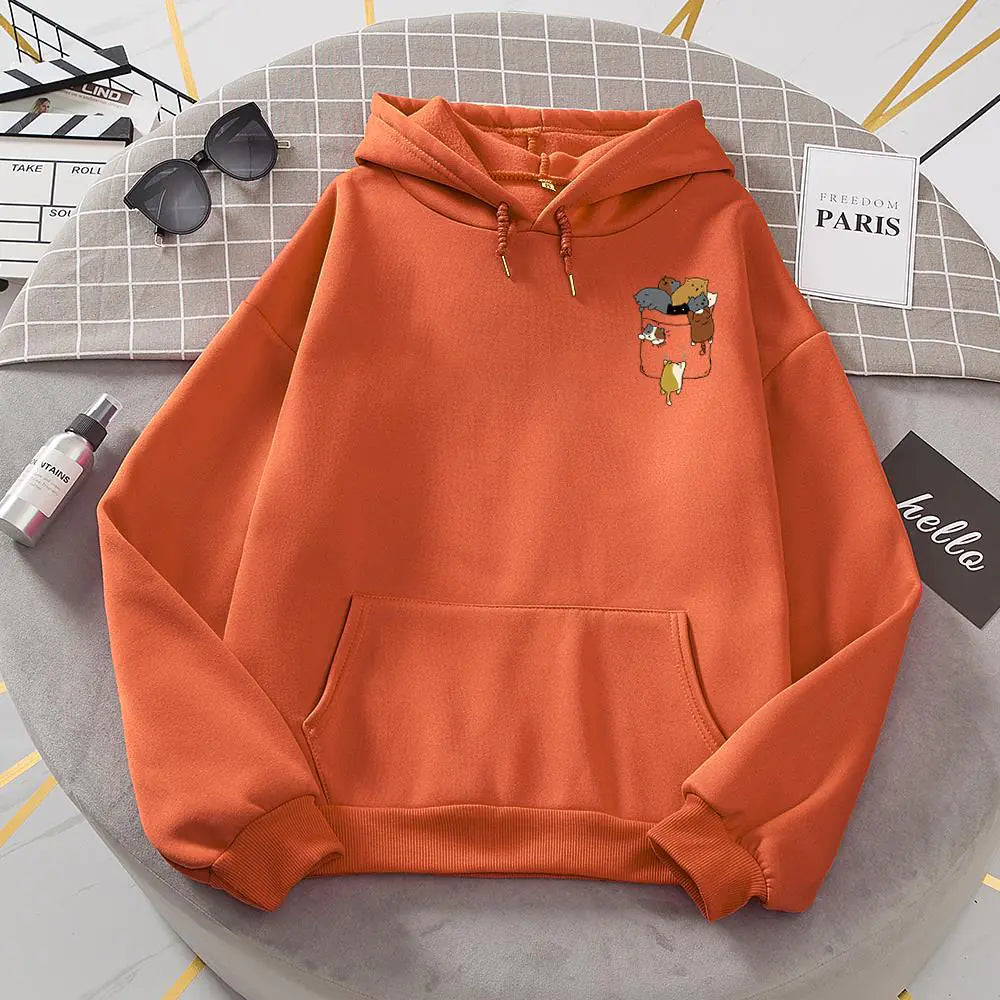 Popular Women's Cat Fleece Long-Sleeve Hoodie