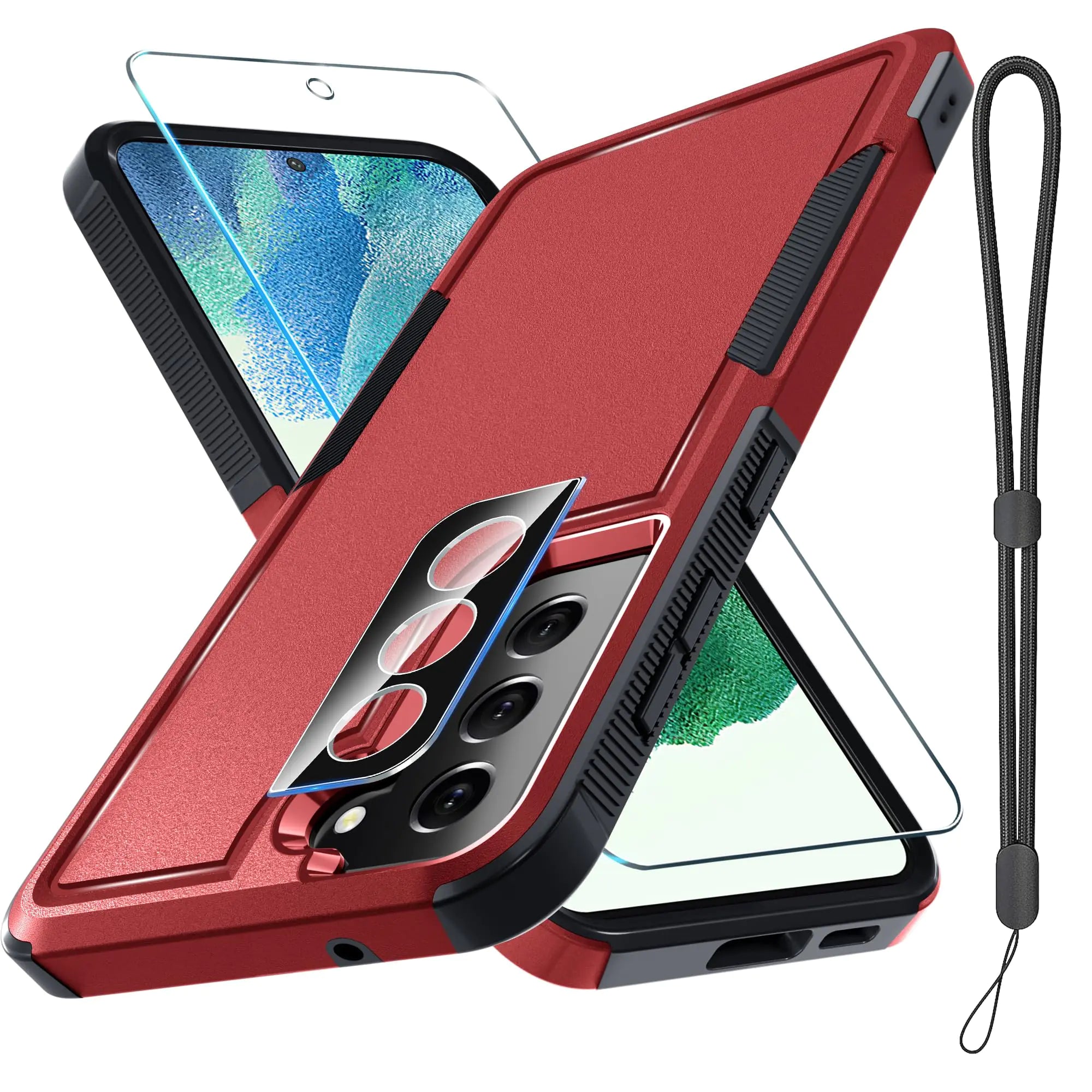 RMOCR Case for Samsung Galaxy S25 Ultra, Full Body Heavy Duty Rugged Shockproof Protective Phone Cover with Lanyard Strap, Tempered Glass Screen Protector and Camera Lens Cover, Black Matte