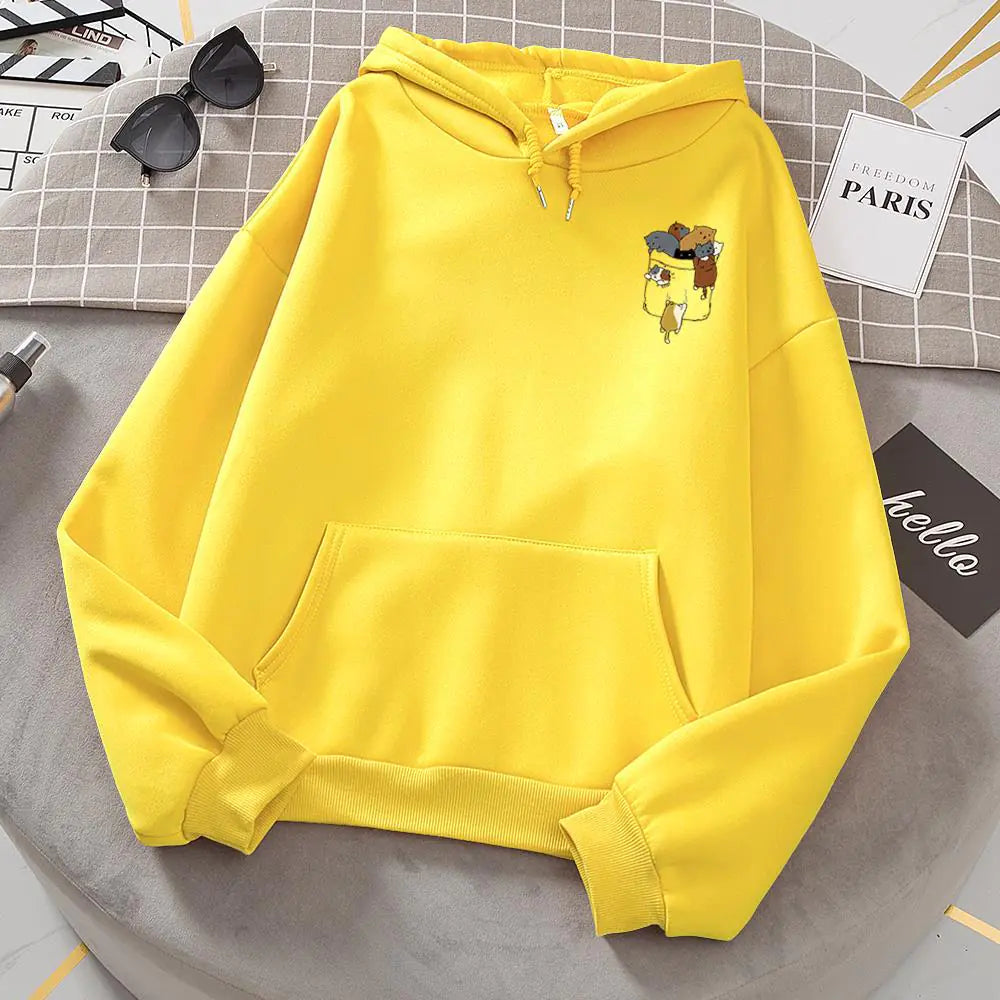 Popular Women's Cat Fleece Long-Sleeve Hoodie