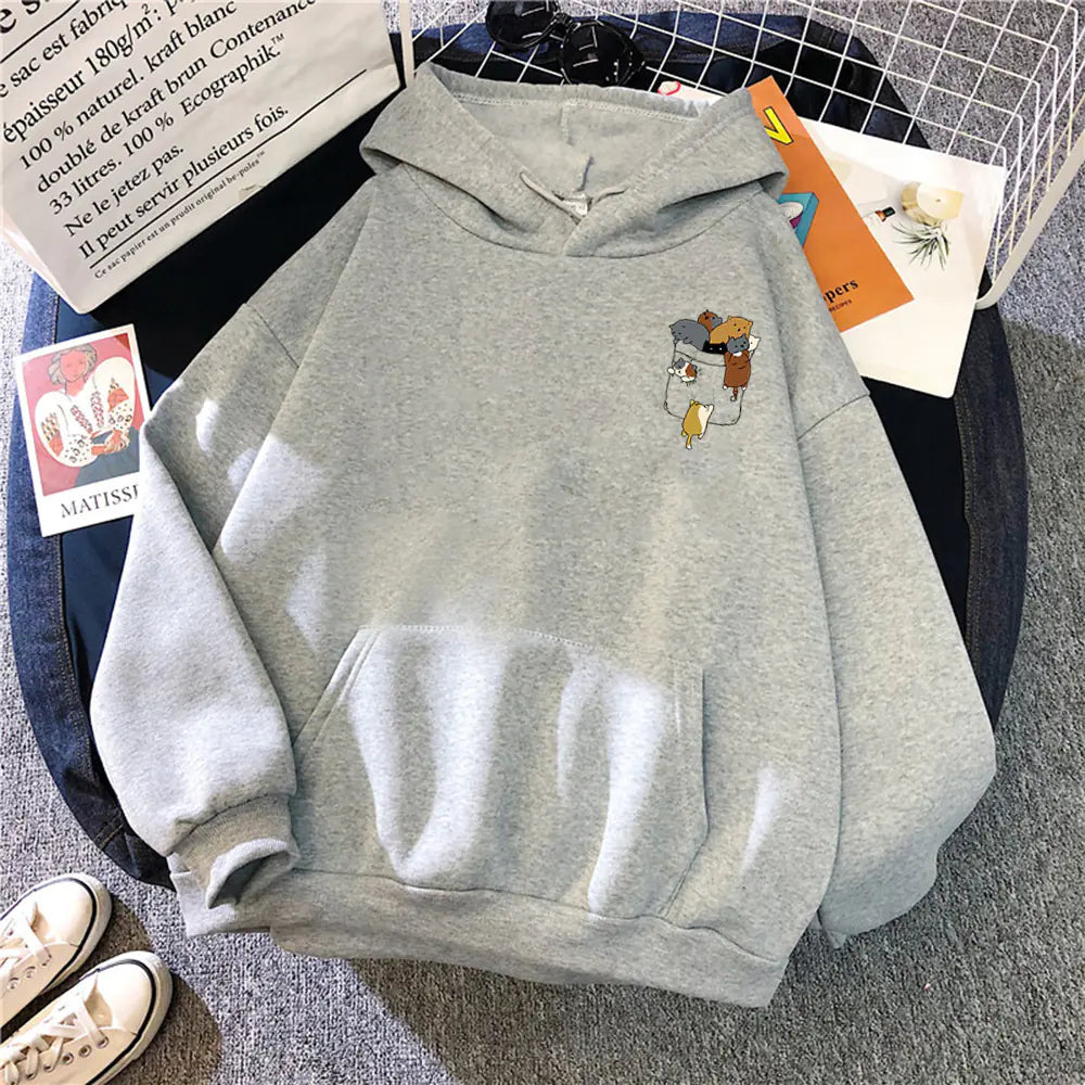 Popular Women's Cat Fleece Long-Sleeve Hoodie